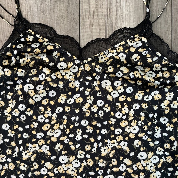 Abercrombie & Fitch Floral Cami Top Lace Trim Black Yellow Cute Tank Size S - Picture 4 of 5